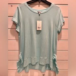 Ladies CROWN & IVY Aqua Tunic Shirt W/Ruffled Splits on Sides; Size XL; NWT